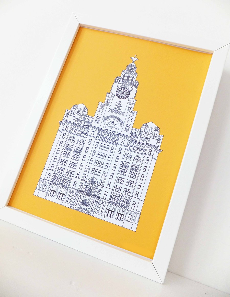 Liver Building  Print - Liverpool illustration in sunshine yellow