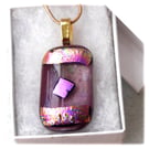 Cranberry Patchwork Dichroic Glass Pendant 206 gold plated chain
