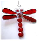 Dragonfly Suncatcher Stained Glass Red Bead-Tailed 047