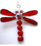 Dragonfly Suncatcher Stained Glass Red Bead-Tailed 047 - Image 1