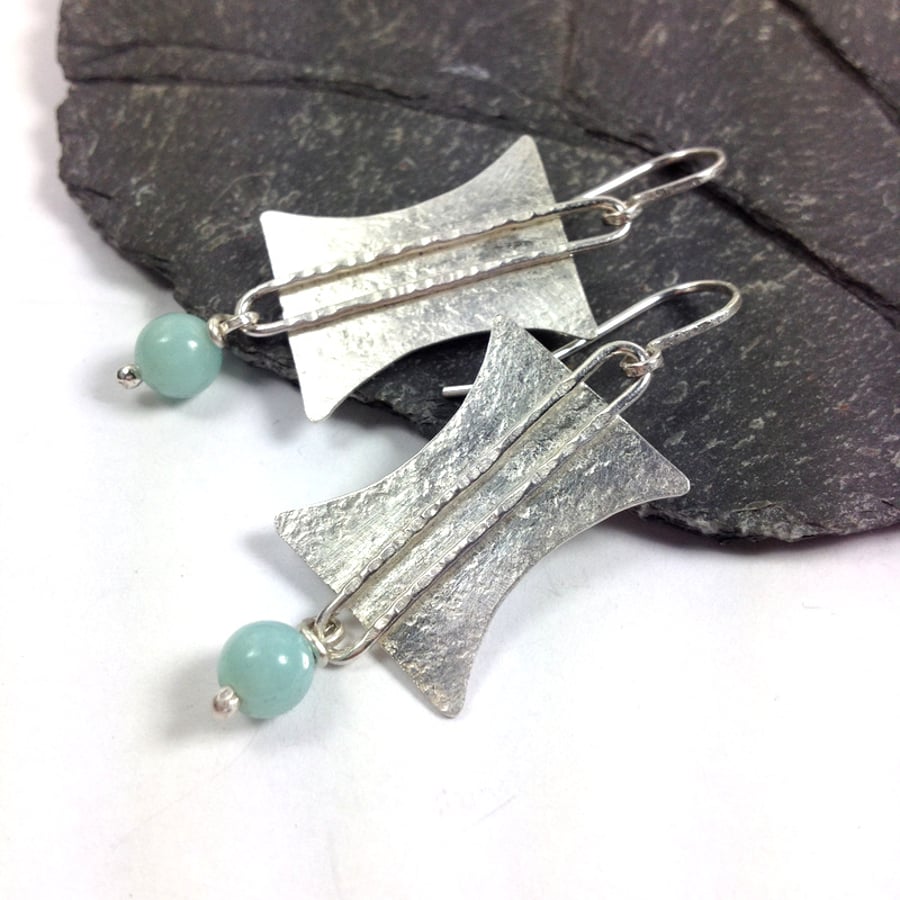 Silver Tribal earrings with blue amazonite stones