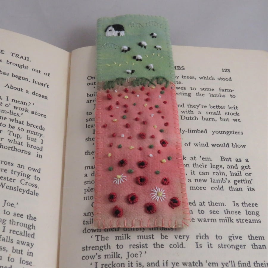 CUSTOM LISTING FOR BARBARA  Poppies Bookmark - embroidered and painted .
