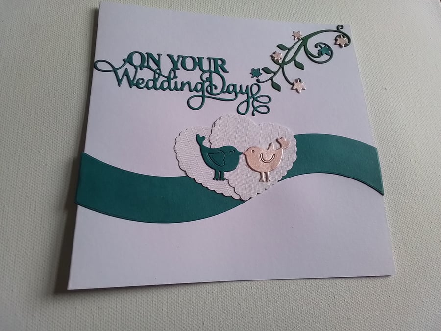 Wedding card. Handmade card. Love birds.