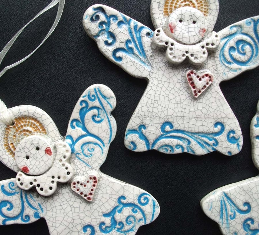 Crackle ceramic Angel Christmas decoration