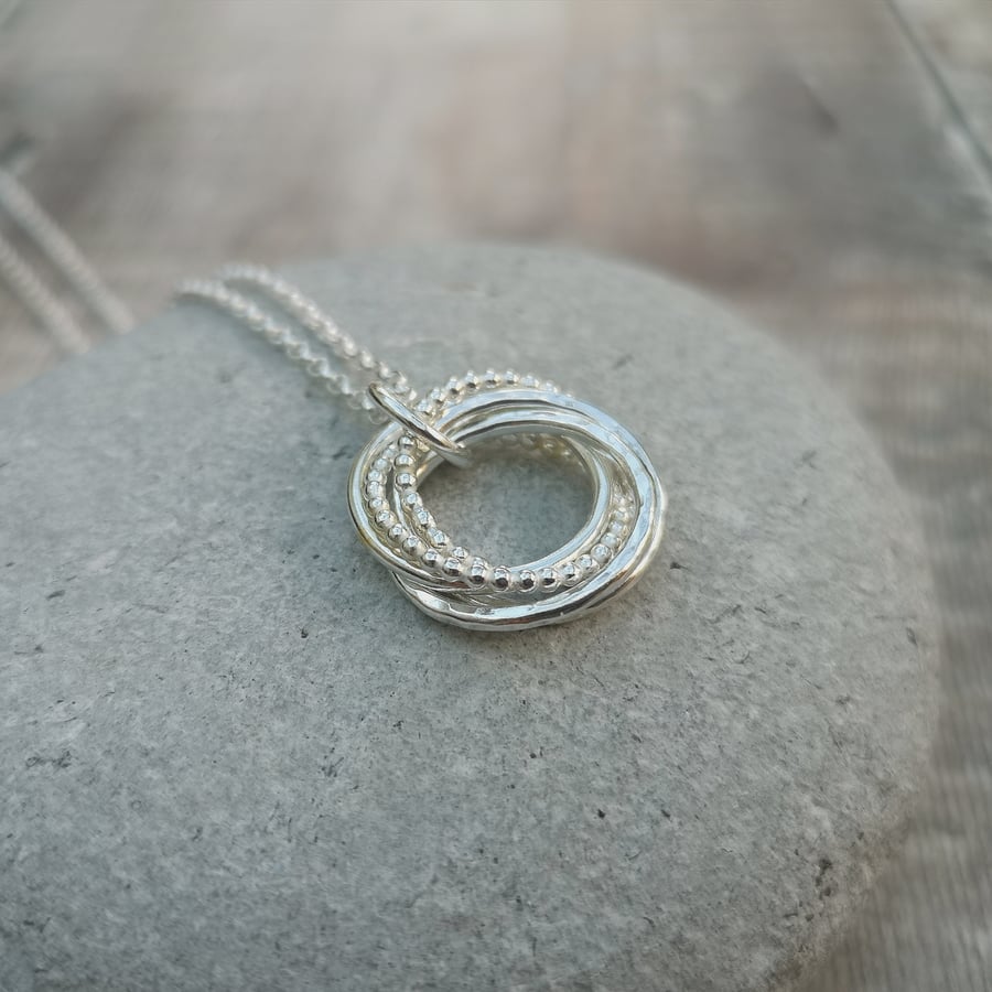 Sterling Silver Russian Ring Five Circle Necklace - 50th Birthday, 5 Decades