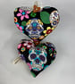 Candy skulls hanging heart set, with loop button and ribbon trim, Handmade - Image 4