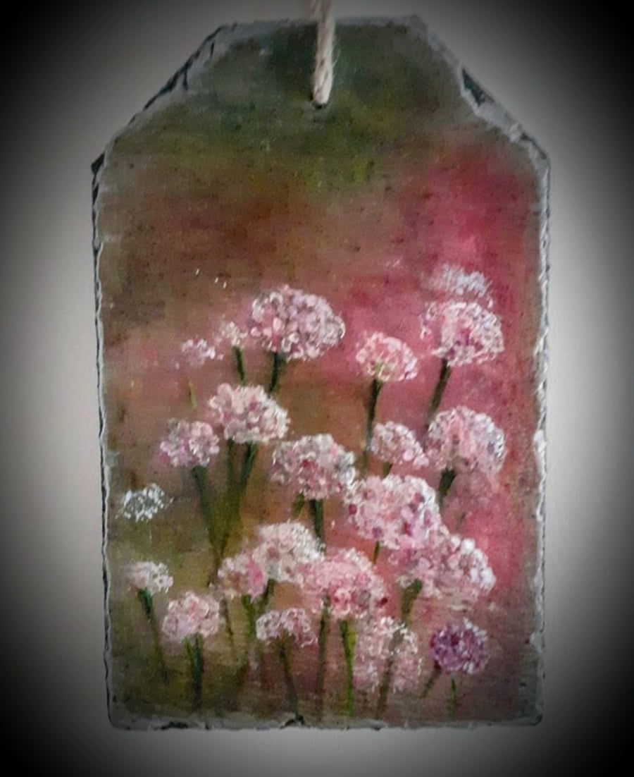 "Just Sea Pinks "....acrylic painting on a slate wall plaque  