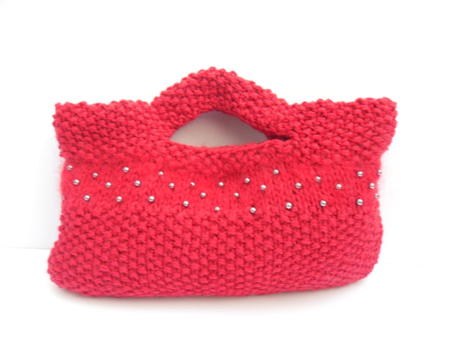 Red knitted Clutch hand bag , half price sale