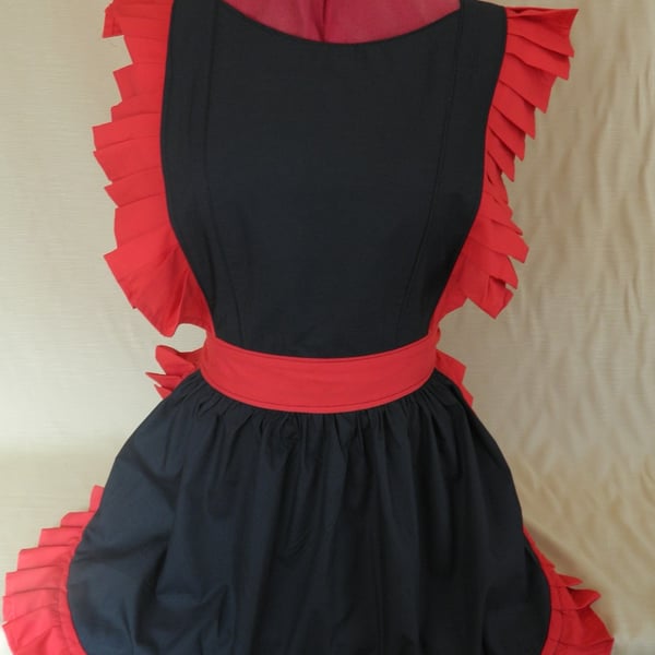 Vintage Victorian Style Full Apron Pinny - Black & Red