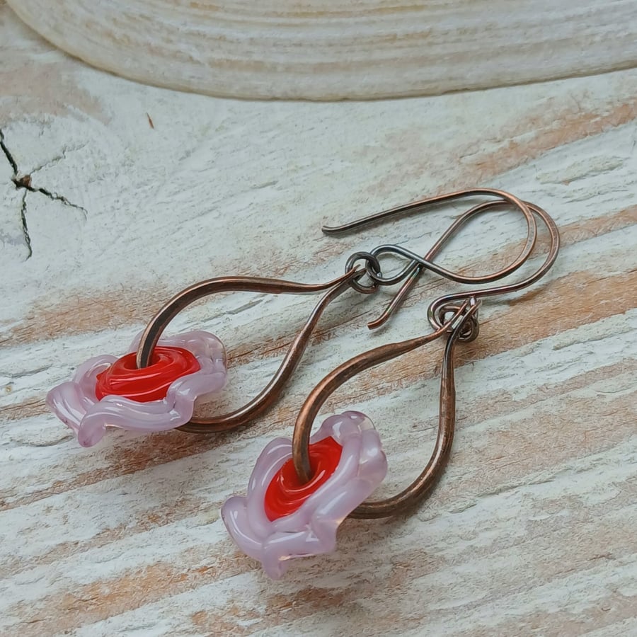 Handmade Copper Earrings with Lampwork Glass Beads