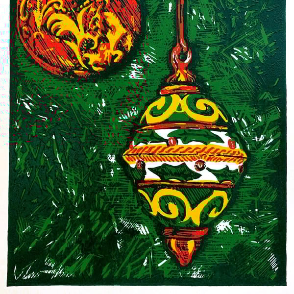 Christmas bauble fine art lino print