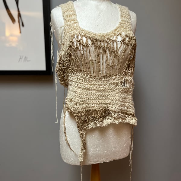 Forest silk crochet crop top. Artistic fashion.