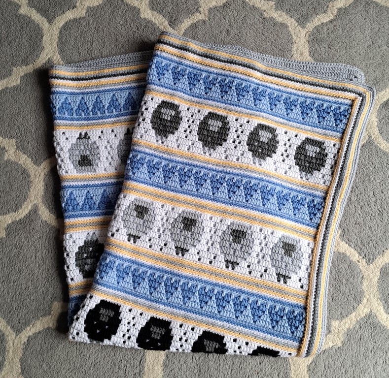 Counting Sheep Mosaic Crochet Baby Blanket