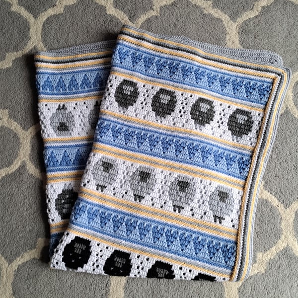 Counting Sheep Mosaic Crochet Baby Blanket