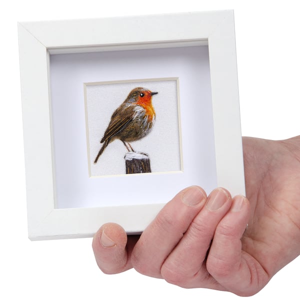Robin, little 3D fabric robin picture framed, gift, ornament