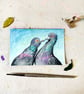 Original Pigeon Couple 3 Painting - Mixed Media - One of a kind