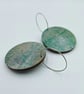 Muted silver, gold and green printed wooden disc earrings - Image 7