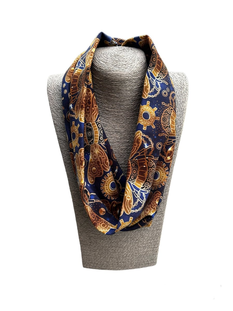 Gold and Blue Bee design cotton Infinity Scarf
