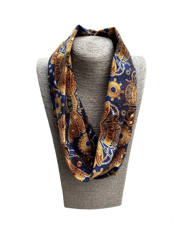 Gold and Blue Bee design cotton Infinity Scarf