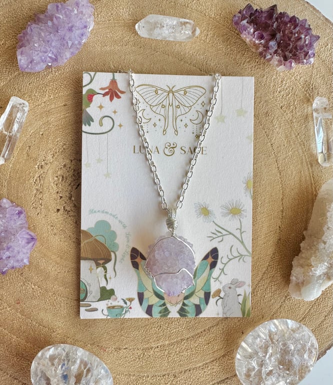 Spirit Quartz Crystal Necklace, Silver Necklace, wire wrapped 