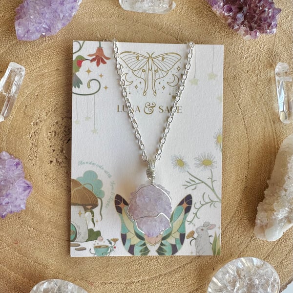 Spirit Quartz Crystal Necklace, Silver Necklace, wire wrapped 