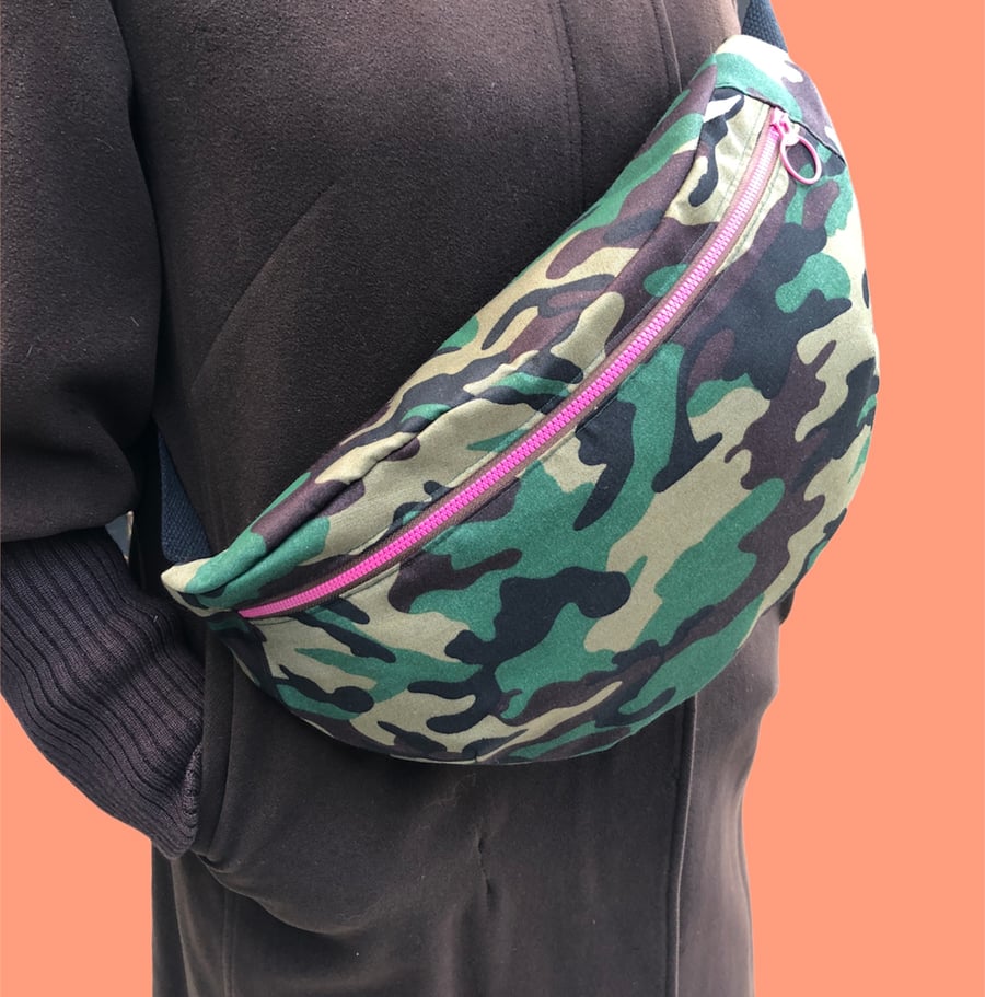 XL BODYCROSS BAG, oversized bumbag, camo print, one of a kind, unique, handmade