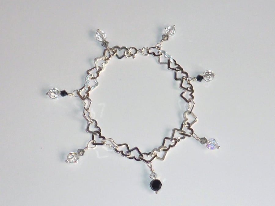 Silver Heart Bracelet with Swarovski Crystal Charms