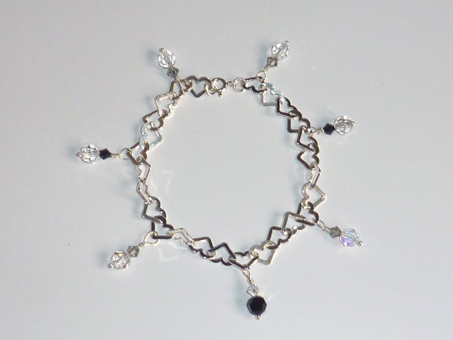 Silver Heart Bracelet with Swarovski Crystal Charms