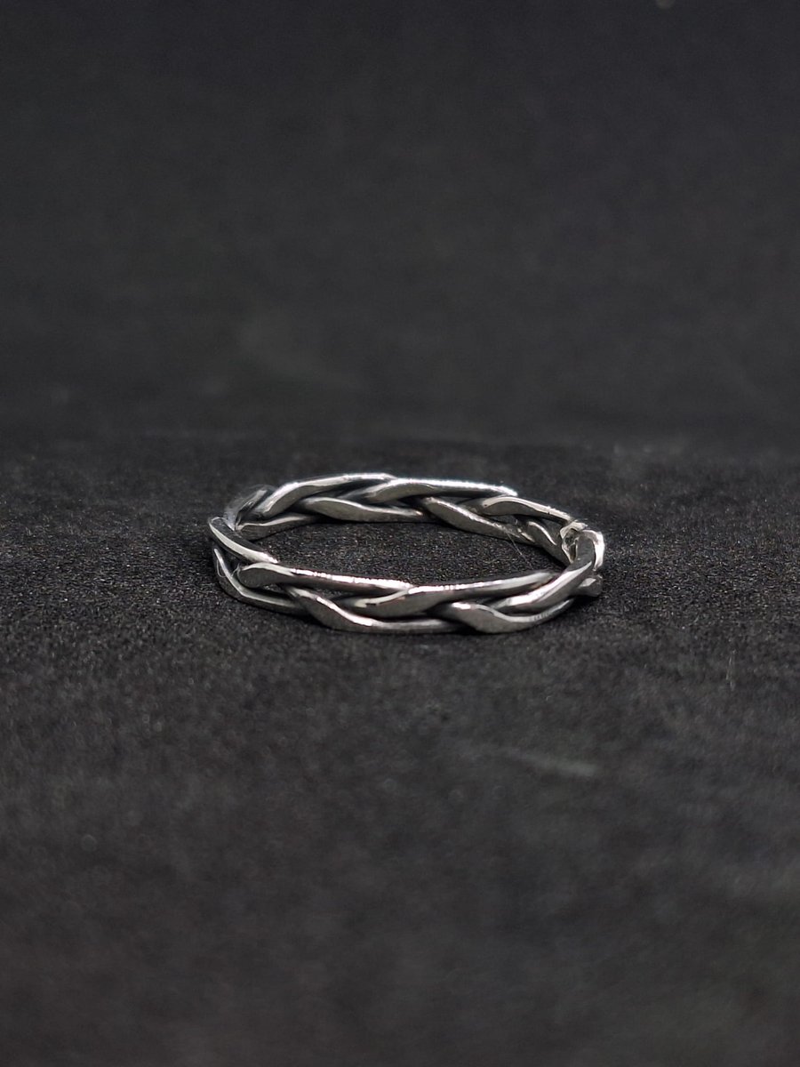 Filed Braided Wicker Silver Ring