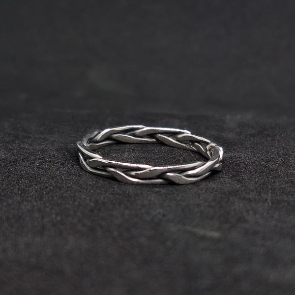 Filed Braided Wicker Silver Ring