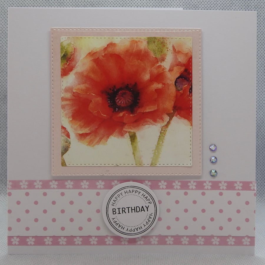 Poppy card with polka dot happy birthday card 