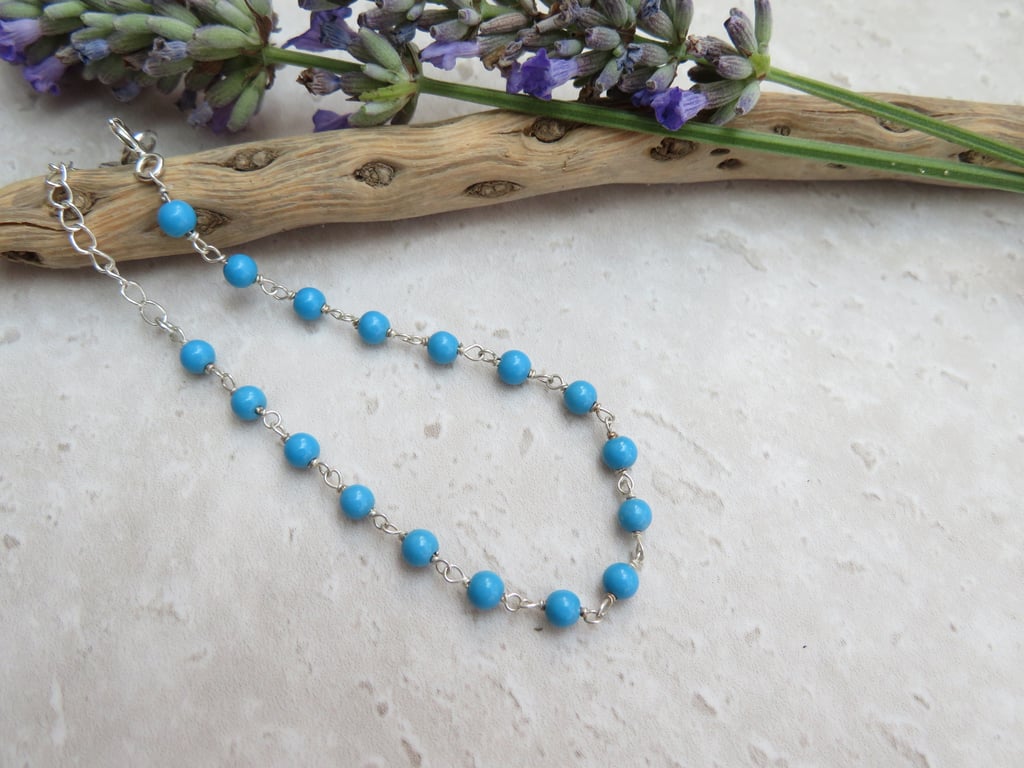 Turquoise Gemstone and Silver Beaded Bracelet - December Birthstone