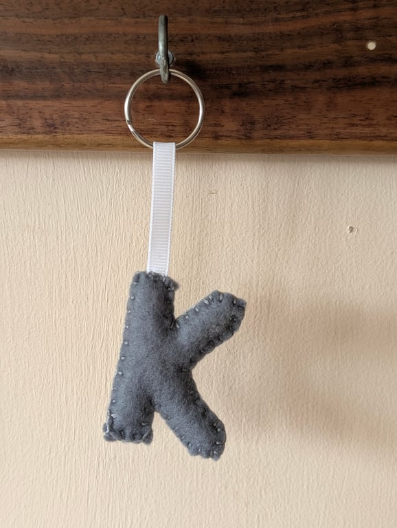 Handmade felt alphabet letter keyring K