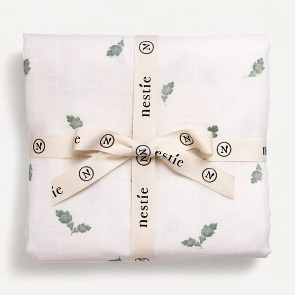 Two Layer Muslin Baby Blanket and Swaddle in our delicate Nestie Woodland Theme.