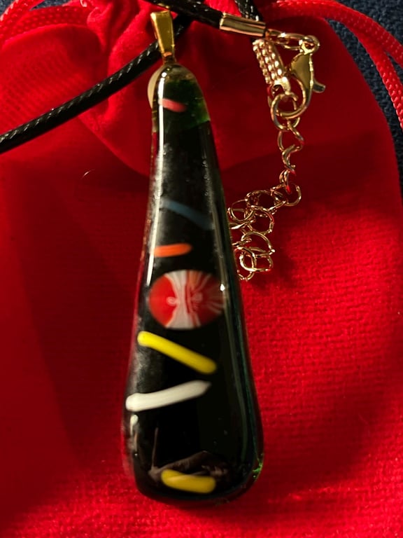 Unique Handcrafted Artisan Christmas Tree Pendant on Adjustable Black Necklace 