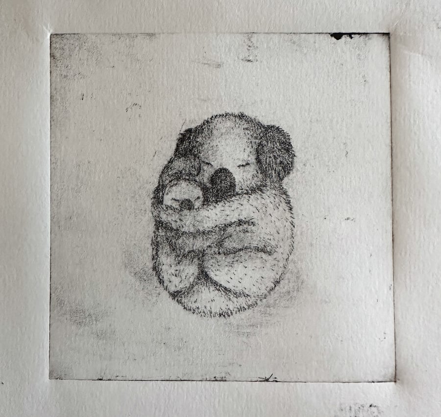 Koala Mother And Baby Drypoint Print