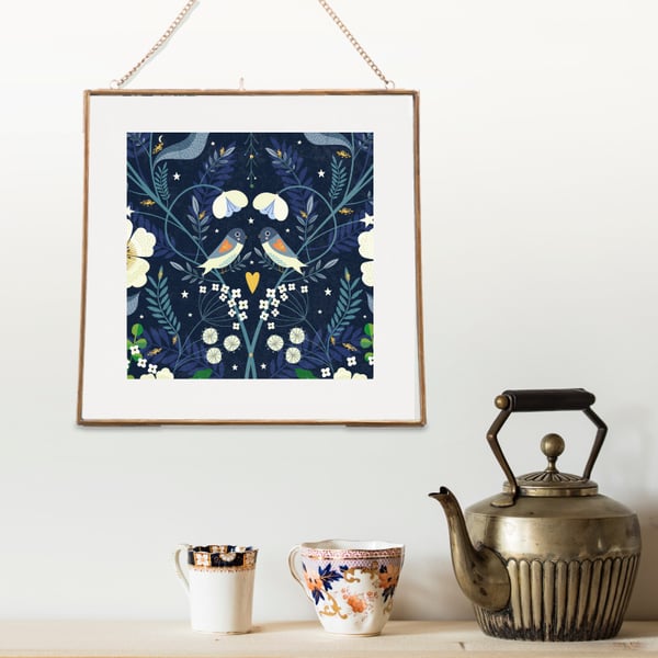 'Folky Love Birds' - Art Print