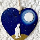 Large The Moon And I White Moon Gazing Hare & Full Moon Hanging Heart
