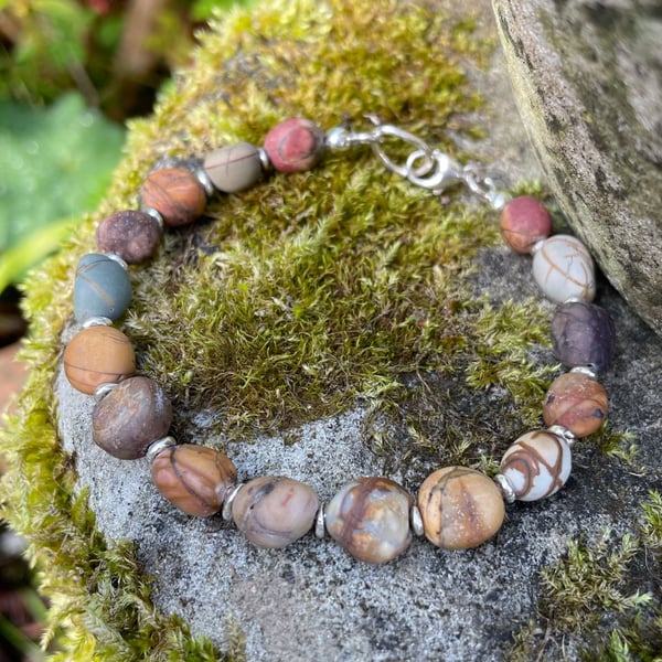 Silver and Jasper pebble bracelet