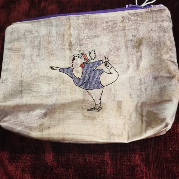 Cosmetic, Toiletries Bag with embroidered Yoga Lady