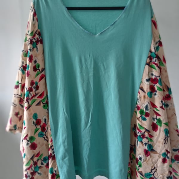 Aqua Upcycled Unique Boho Fun Flirty Hippie Style Poncho Free Size 