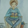 original art cartoon knitter ( ref F 904)