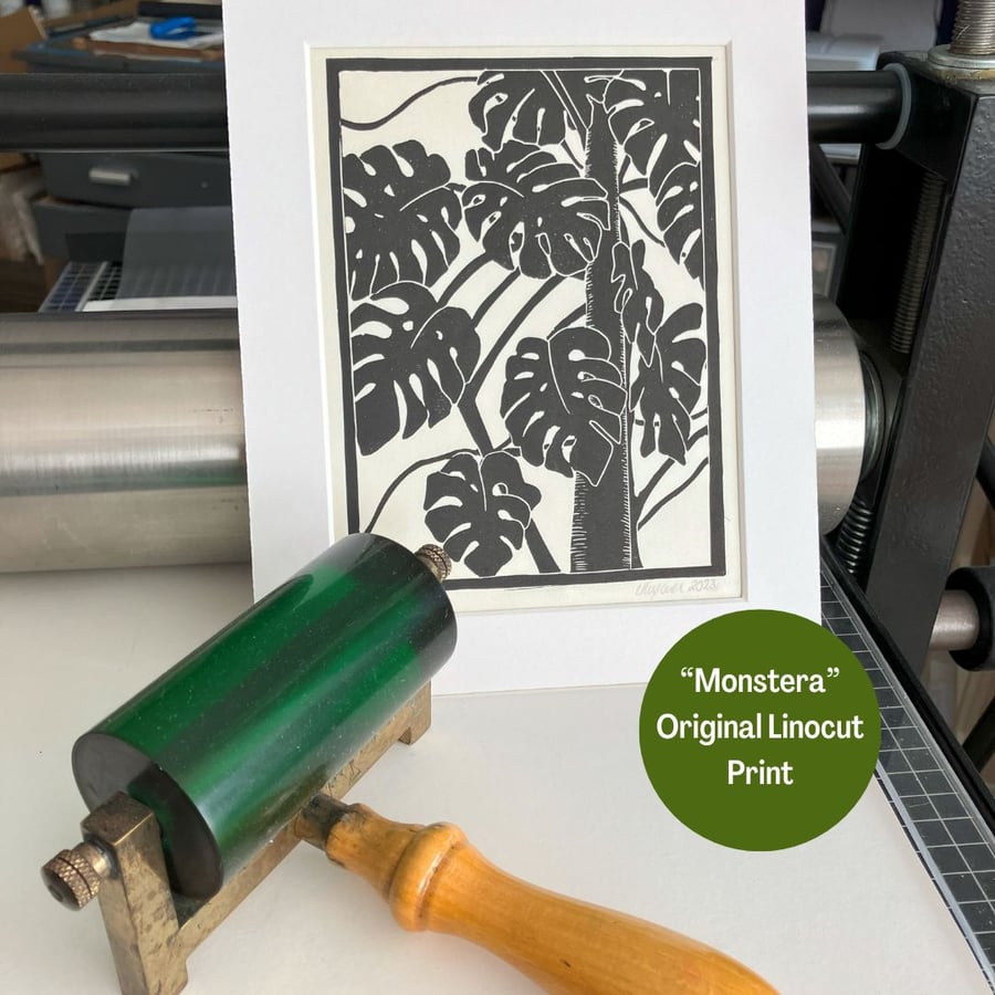 Lino Print - Monstera - Cheese Plant 