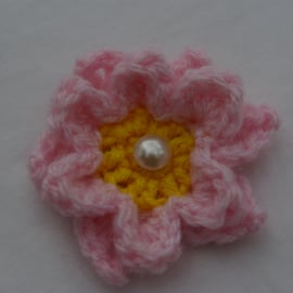 Brooch Small Pink Flower Crochet Brooch