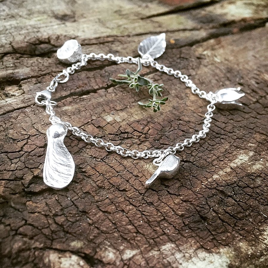 Sterling silver charm bracelet - woodland theme 