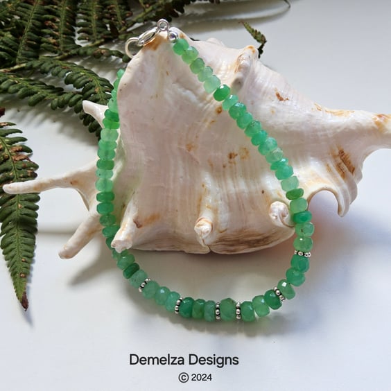 AAA Chrysoprase Hand Made Sterling Silver Bracelet 