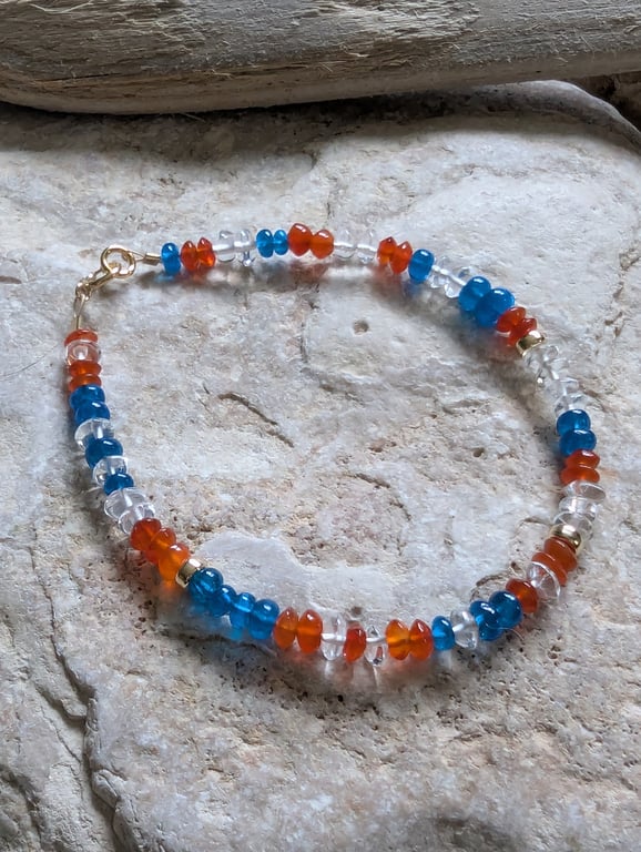 Crystal Quartz, Apatite, Carnelian and Gold Filled Bracelet