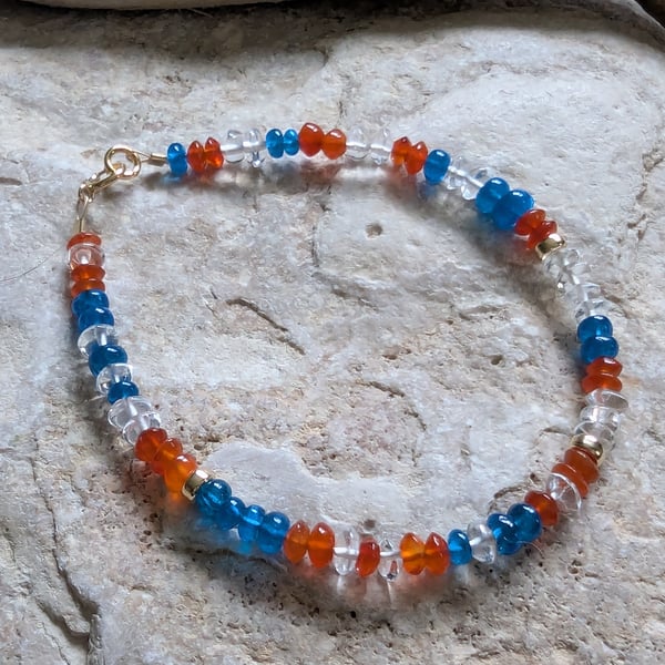 Crystal Quartz, Apatite, Carnelian and Gold Filled Bracelet