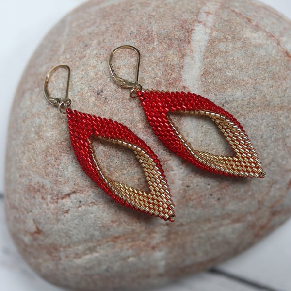 Red and Gold Leaf Earrings