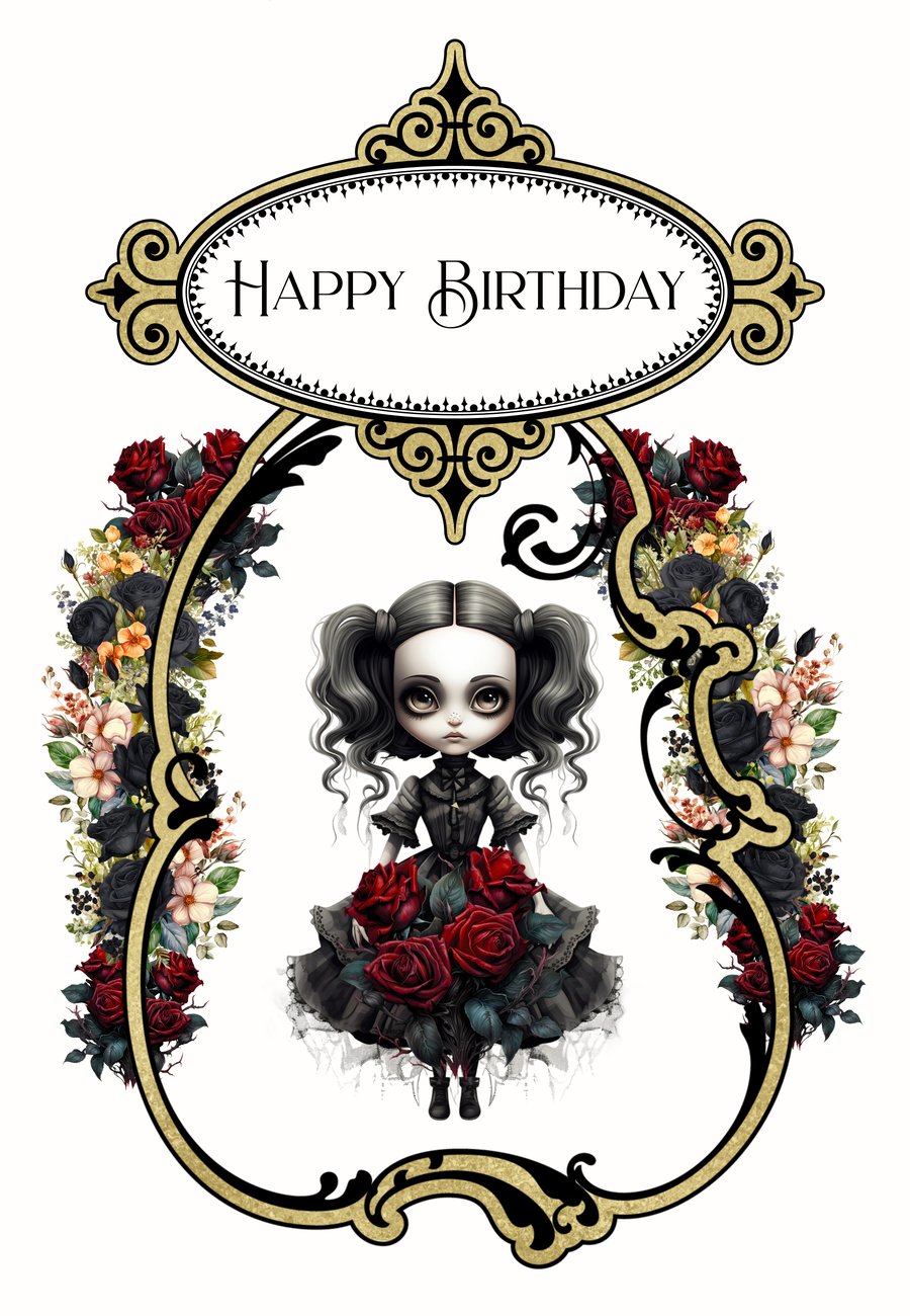 Gothic Birthday Card, Kawaii Birthday Card, Goth, Lolita, Alternative Card